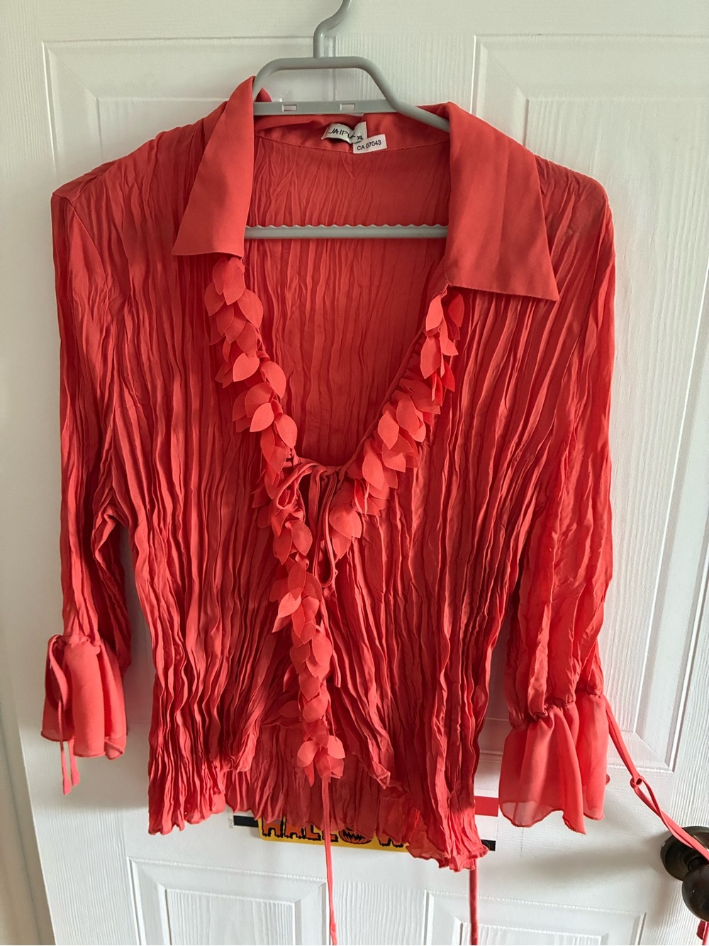 Jaipur Coral Ruffle V-Neck Blouse